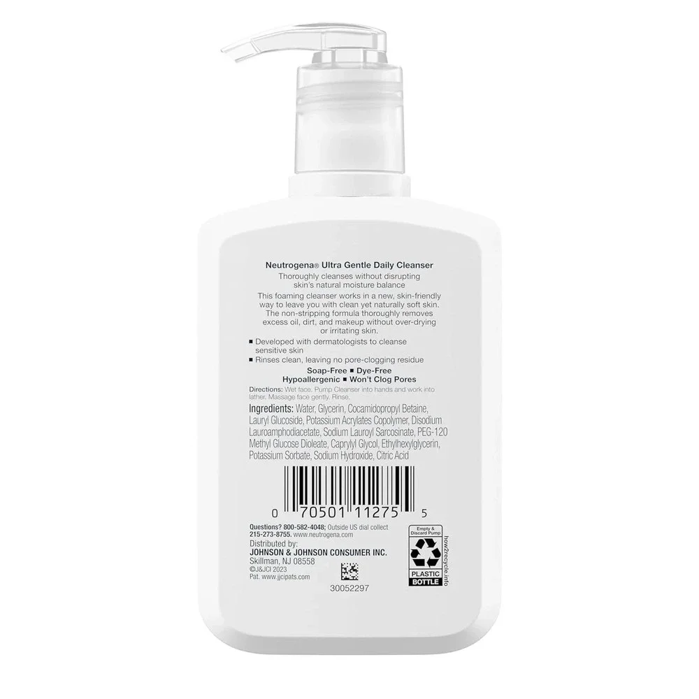 3ct Neutrogena Ultra Gentle Daily Cleanser Foaming Formula Hypoallergenic 5.8 oz